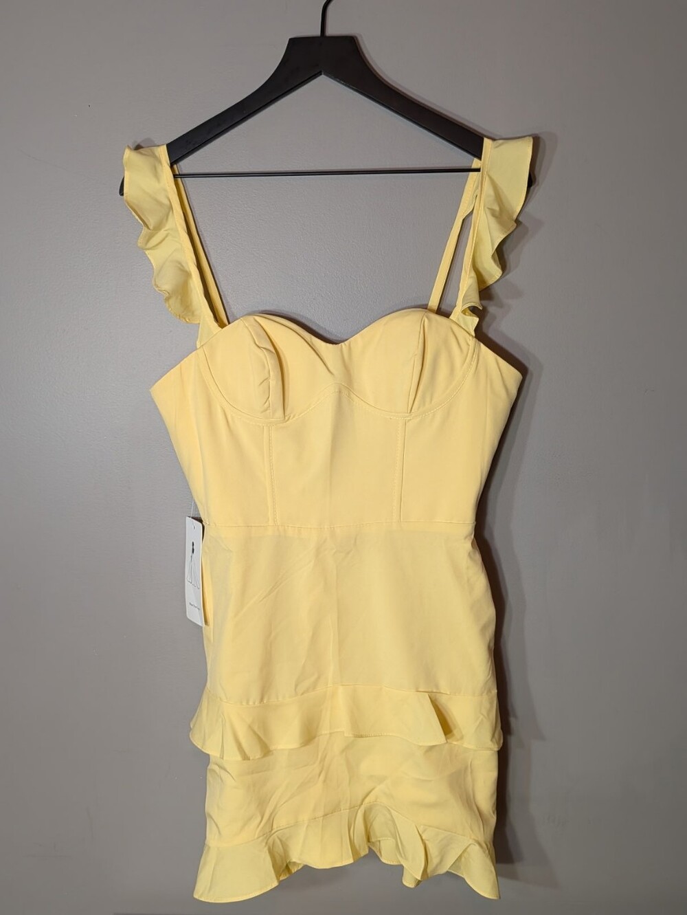 Yellow Ruffle Strap Mini Dress